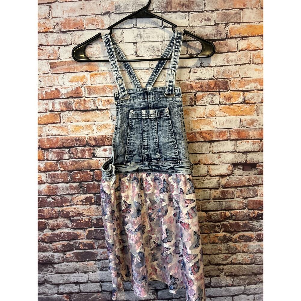 Jordache Bib Overall Butterfly Acid Wash Jean Denim Dress Blue girls size 10/12